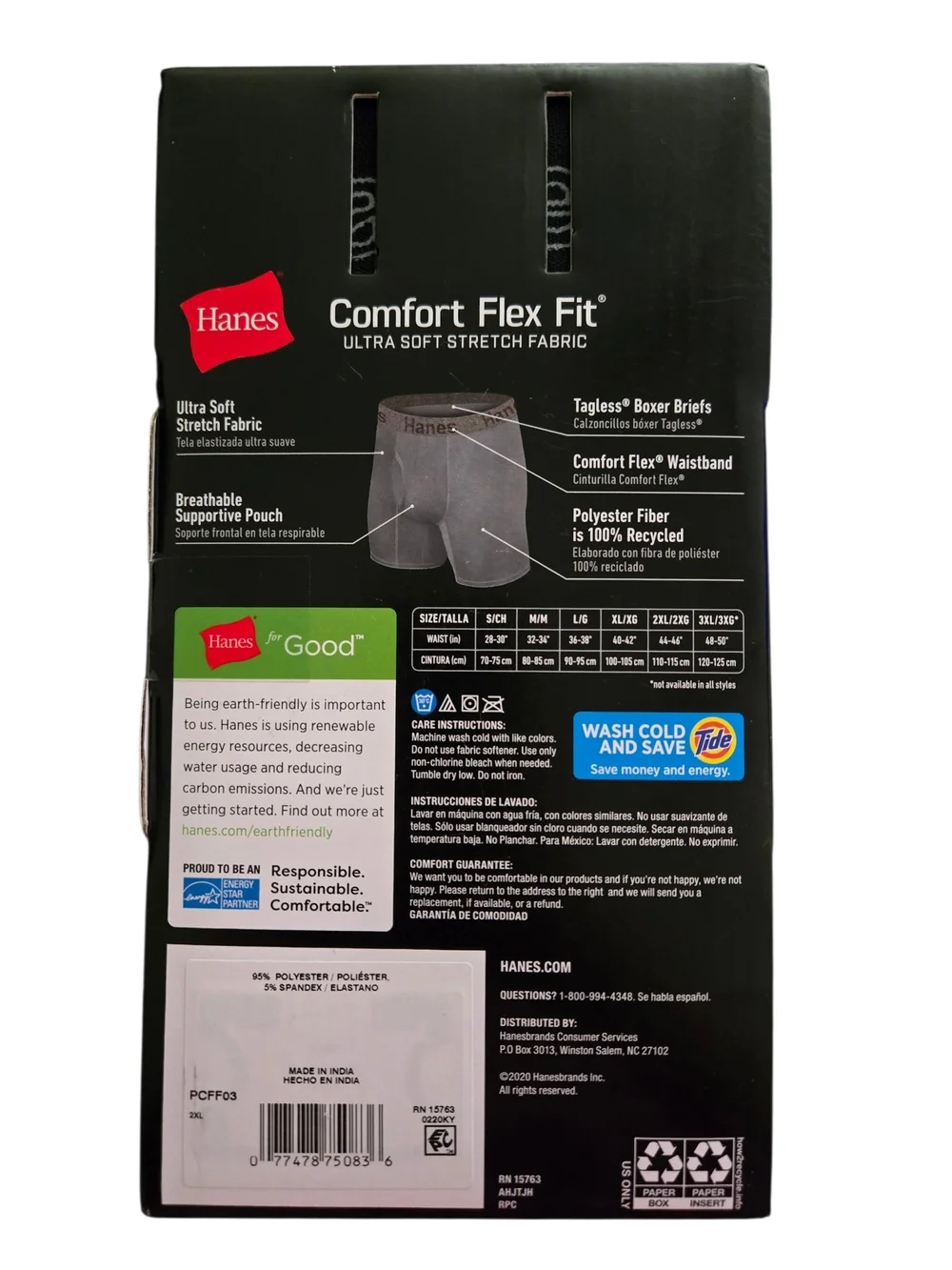 Hanes Men's Boxer Briefs - Blue & Gray - Comfort Flex Fit Breathable 3-Pack 2XL